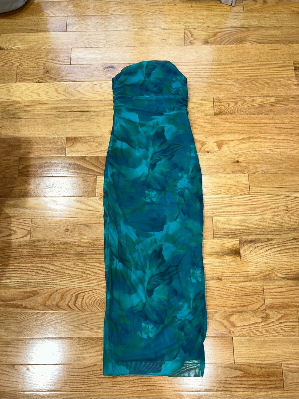 SHEIN Teal Floral Strapless Maxi Dress